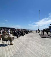 Στιγμιότυπο από την ομιλία του Υπουργού Εθνικής Άμυνας στο λιμάνι της Αλεξανδρούπολης