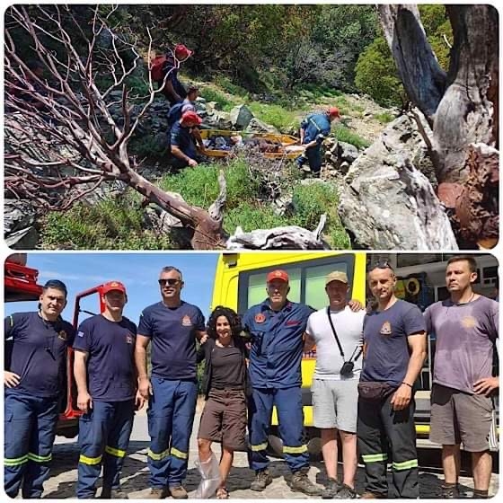 Οι άνδρες του Πυροσβεστικού Κλιμακίου Σαμοθράκης την στιγμή της διάσωσης 